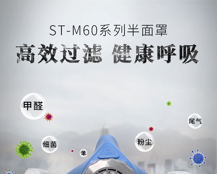 思创ST-M60G-3硅胶半面罩防毒面具图片1