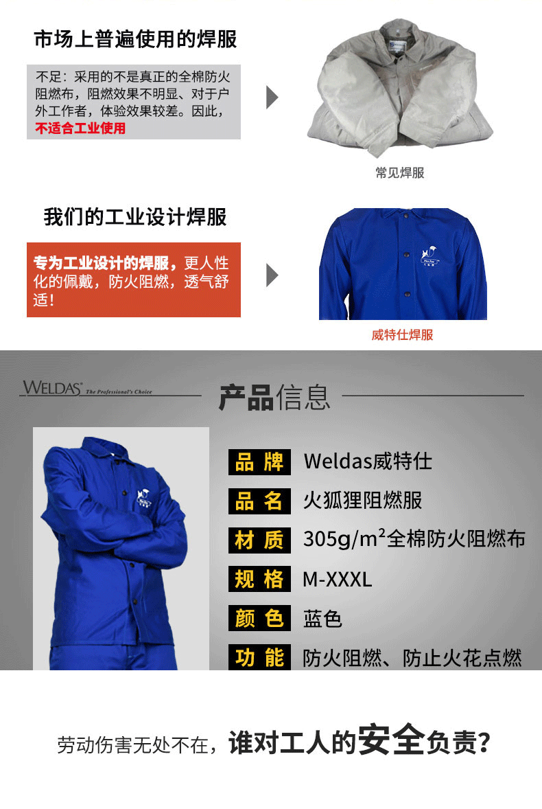 威特仕C33-6830蓝色焊工服上衣图片2
