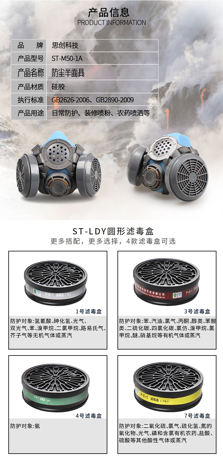 思创ST-M50G-1A硅胶双罐防尘面具图2