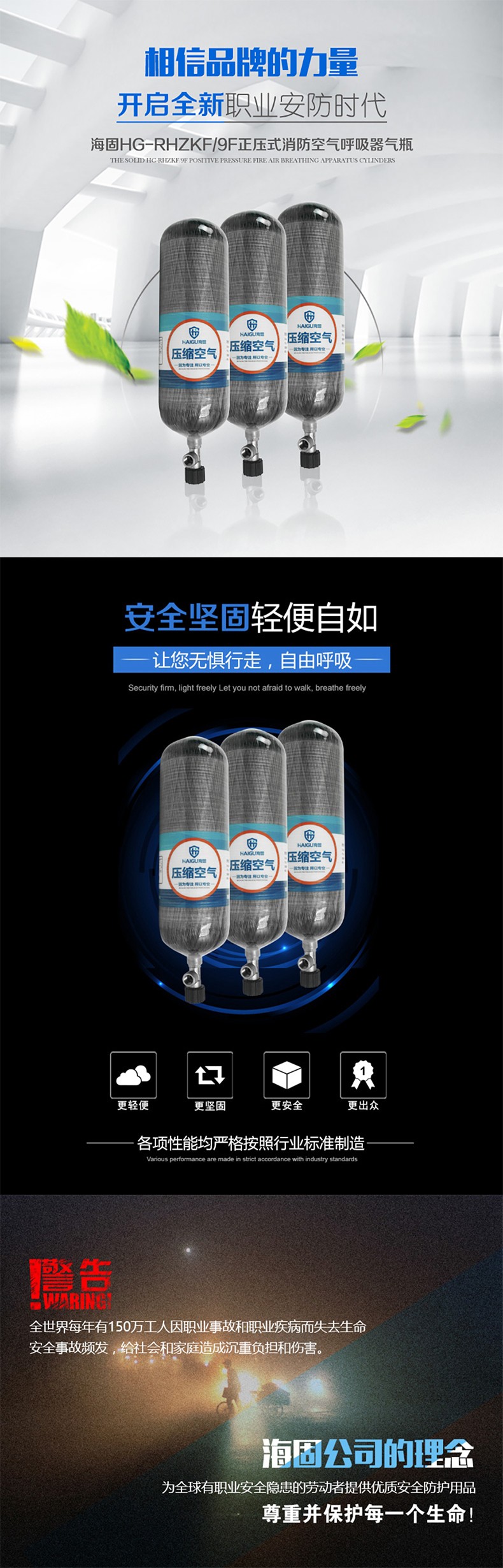 海固HG-RHZKF/9F正压式空气呼吸器碳纤维复合气瓶图片1