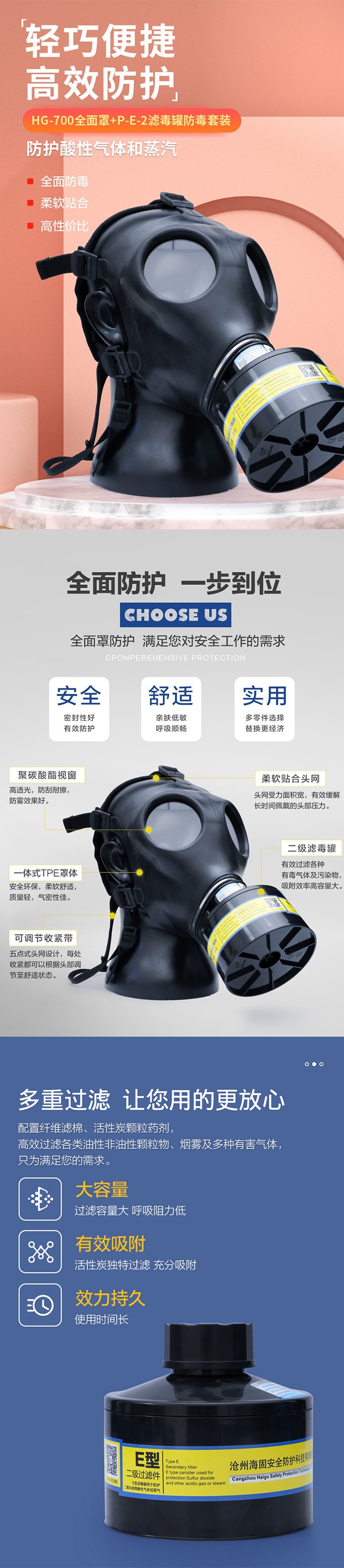 海固HG-700 P-E-2滤毒罐酸性气体专用防毒面具图片