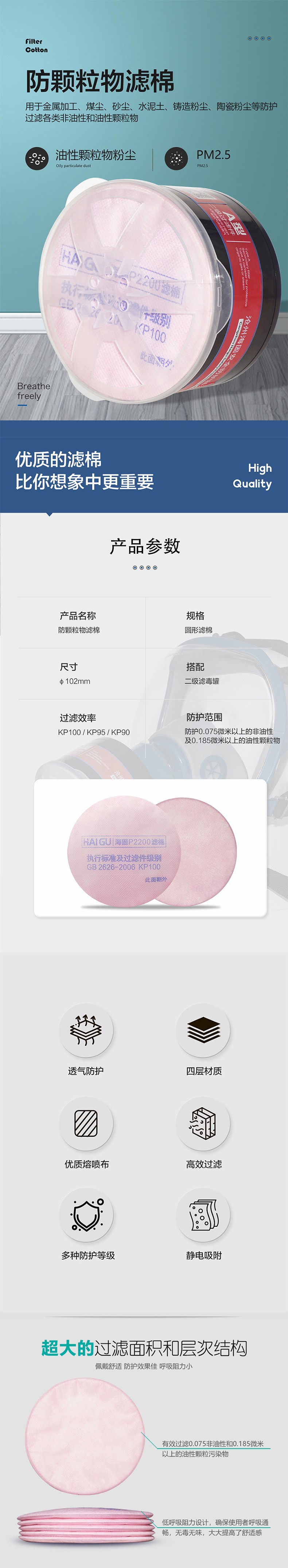 海固P2395 2系列KP95油性及非油性颗粒物滤棉图片