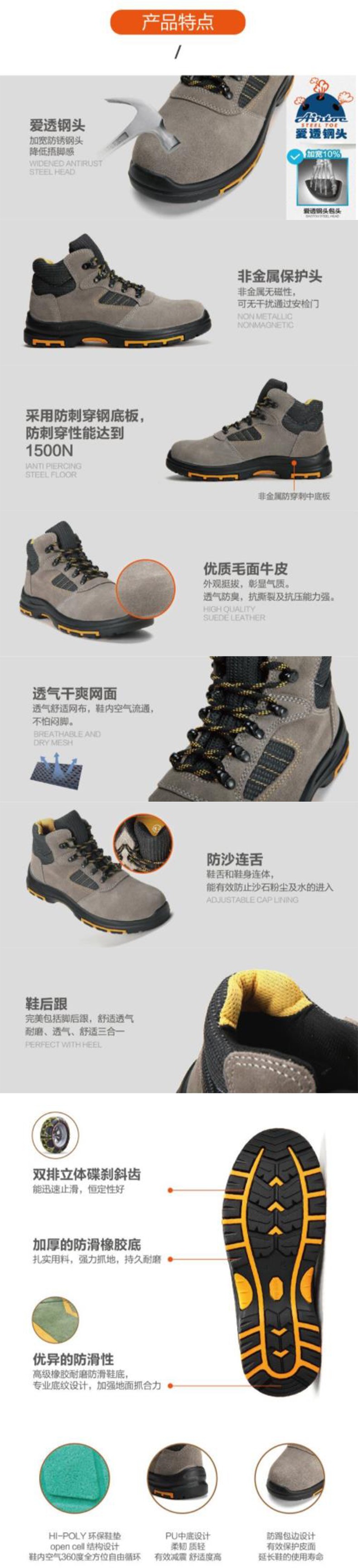 华信吉豹X5低帮橡胶PU安全鞋图片3