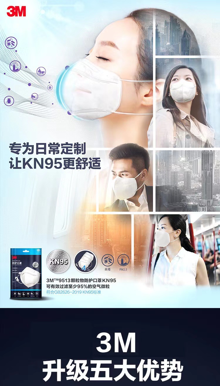 3M 9513折叠颈戴式轻型KN95防尘口罩图片1