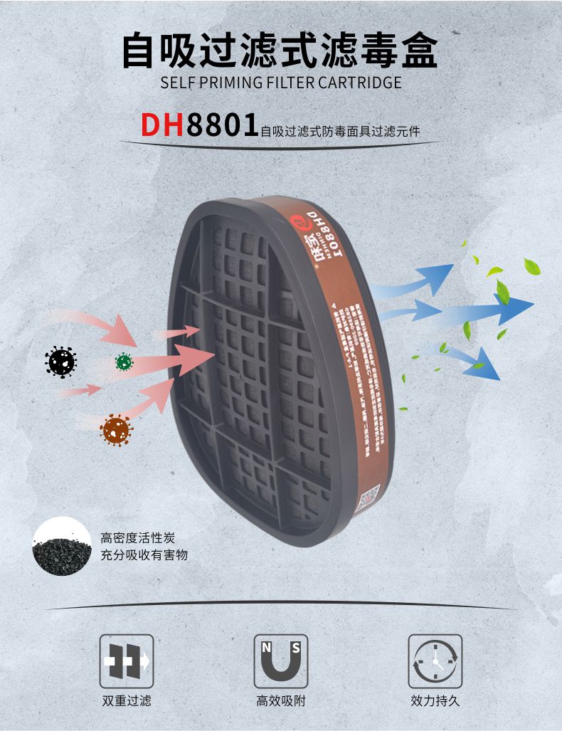 定和DH20152+8801橡胶双滤盒全面罩防毒面具套装6