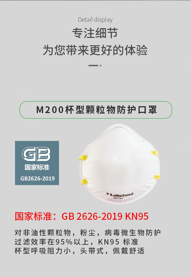 雷克兰M200杯型头戴式KN95防尘口罩图片2