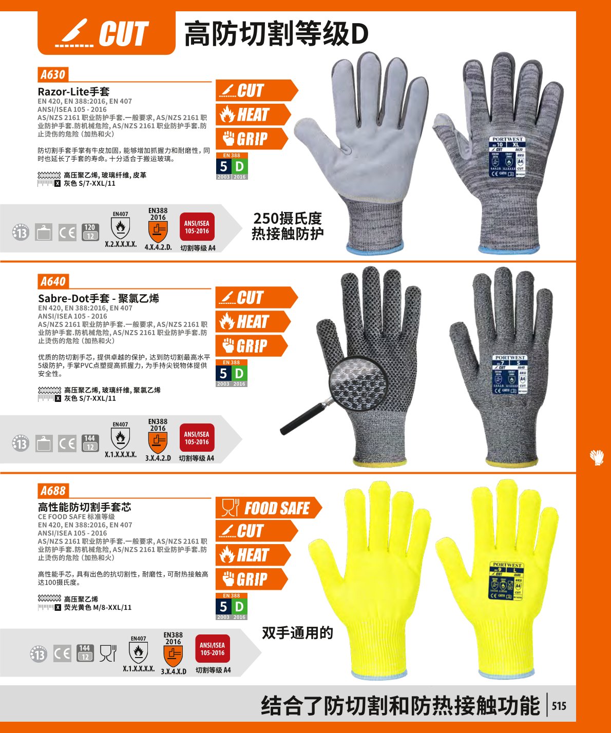 波伟斯特Portwest A640 Sabre-Dot防切割手套1