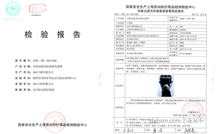 3M3200化工喷漆防毒面具检测报告