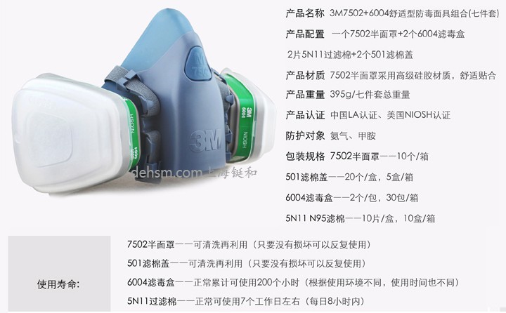 3M7502防氨气防毒面具图片介绍