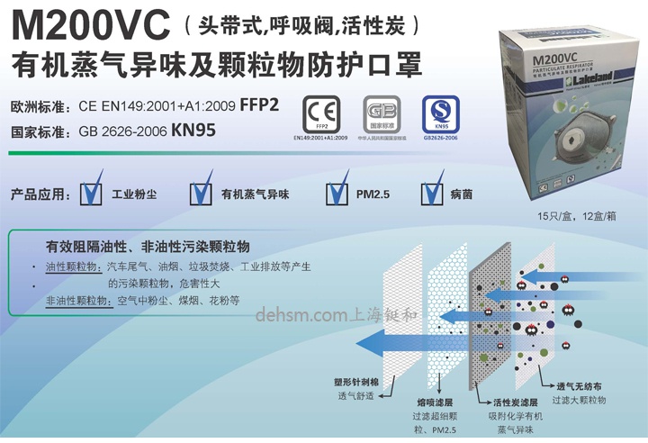 雷克兰M200VC KN95有机蒸汽异味及颗粒物防毒口罩图片