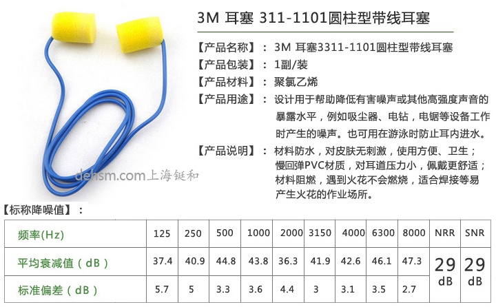 3M311-1101带线防噪音耳塞产品性能及特点