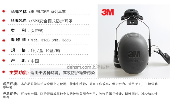 3M X5P3挂安全帽式隔音耳罩介绍