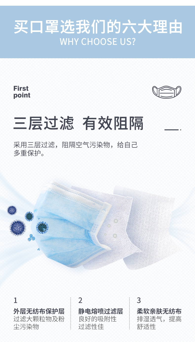 定和DH9001一次性使用无纺布口罩三层过滤材质