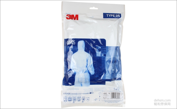 3M4545白色带帽连体防护服包装图