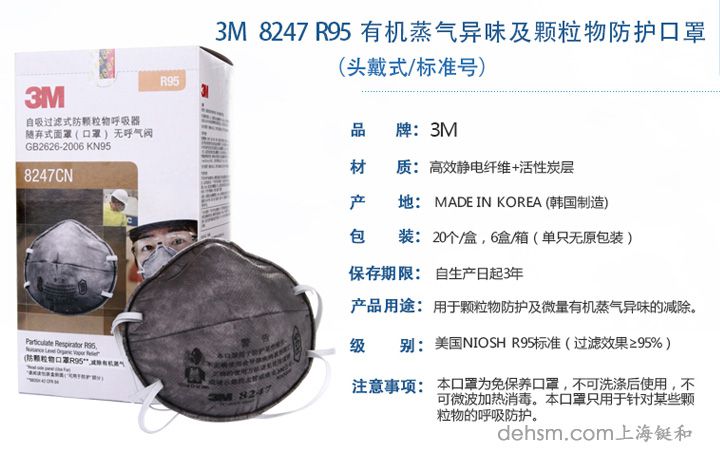 3M8247R95有机蒸气异味及颗粒物防护口罩特点性能介绍