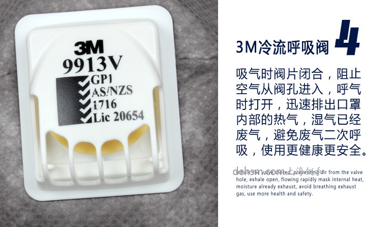 3M9913V口罩搭配3M冷流呼吸阀，有效降低口罩内侧呼吸压力