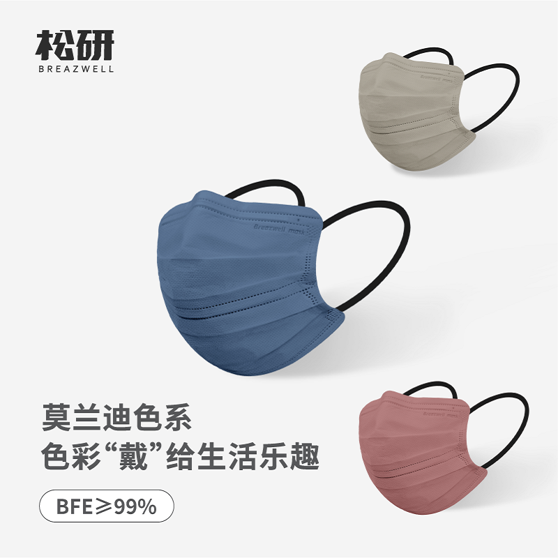 松研B29-3莫兰迪彩色平面一次性口罩图片1