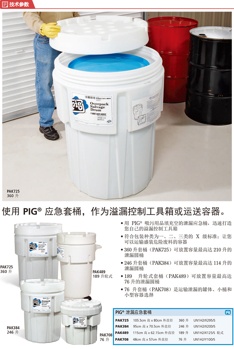 NewPig PAK489-WH pig89升泄露应急套桶