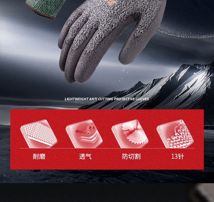 赛立特N10658-10PU涂层3级防割手套图片2