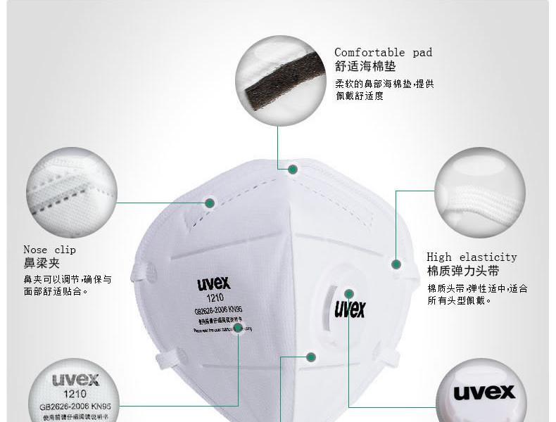 UVEX优唯斯8721210折叠式带阀KN95防尘口罩图片1