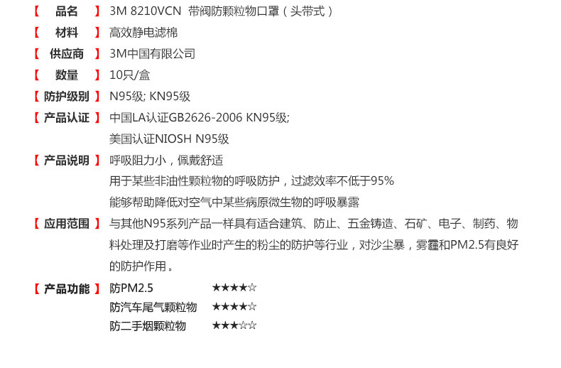 3M8210VCN防颗粒物防尘口罩图片6