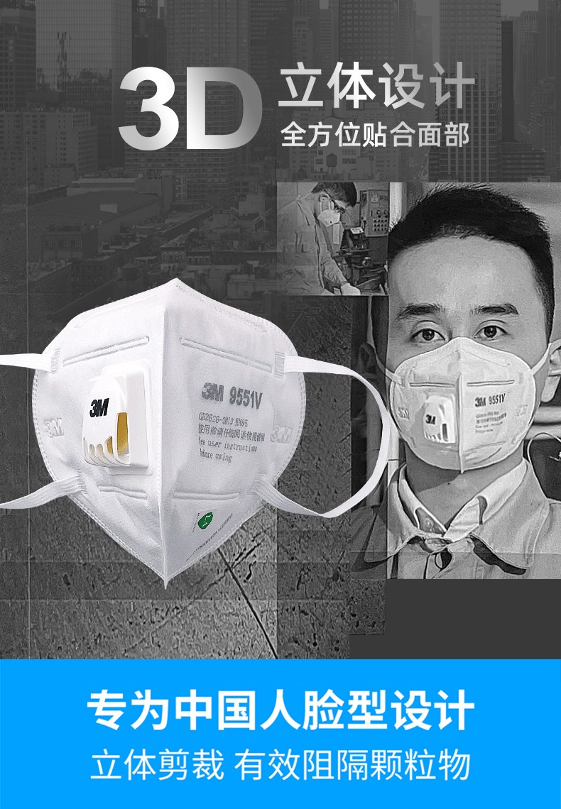 3M9551V折叠式防颗粒物防尘口罩图片4