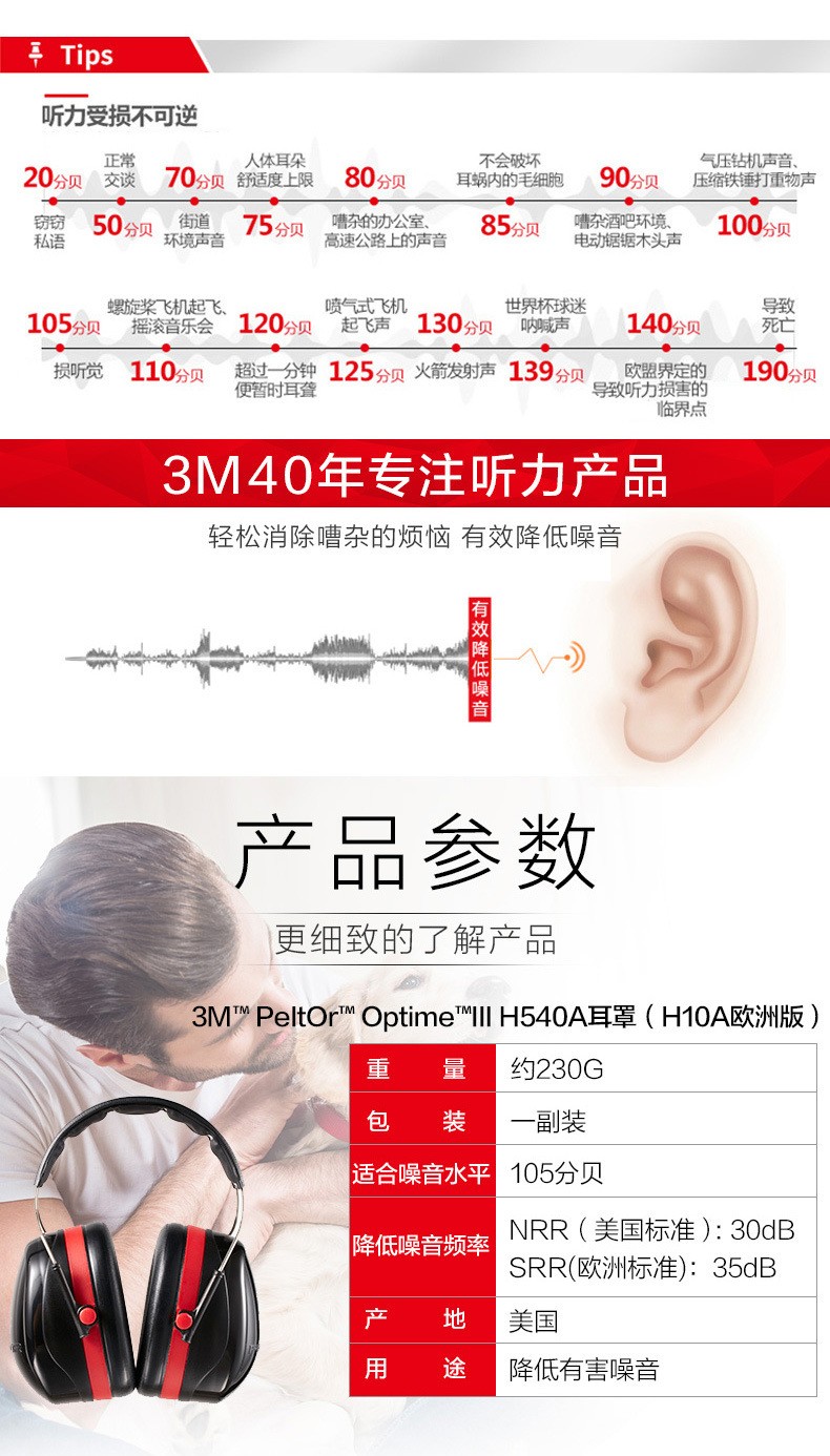 3M H540A-411-SV Optime 3 头带防噪音耳罩图2