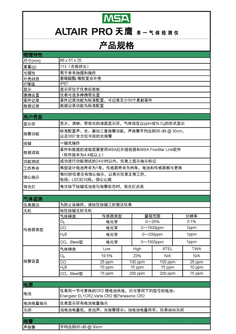 梅思安8241007天鹰单一气体检测仪图片6