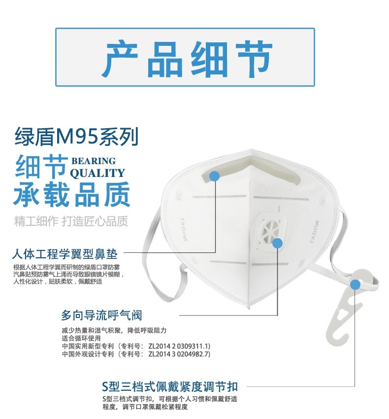 绿盾M95带呼吸阀KN95防尘口罩图5