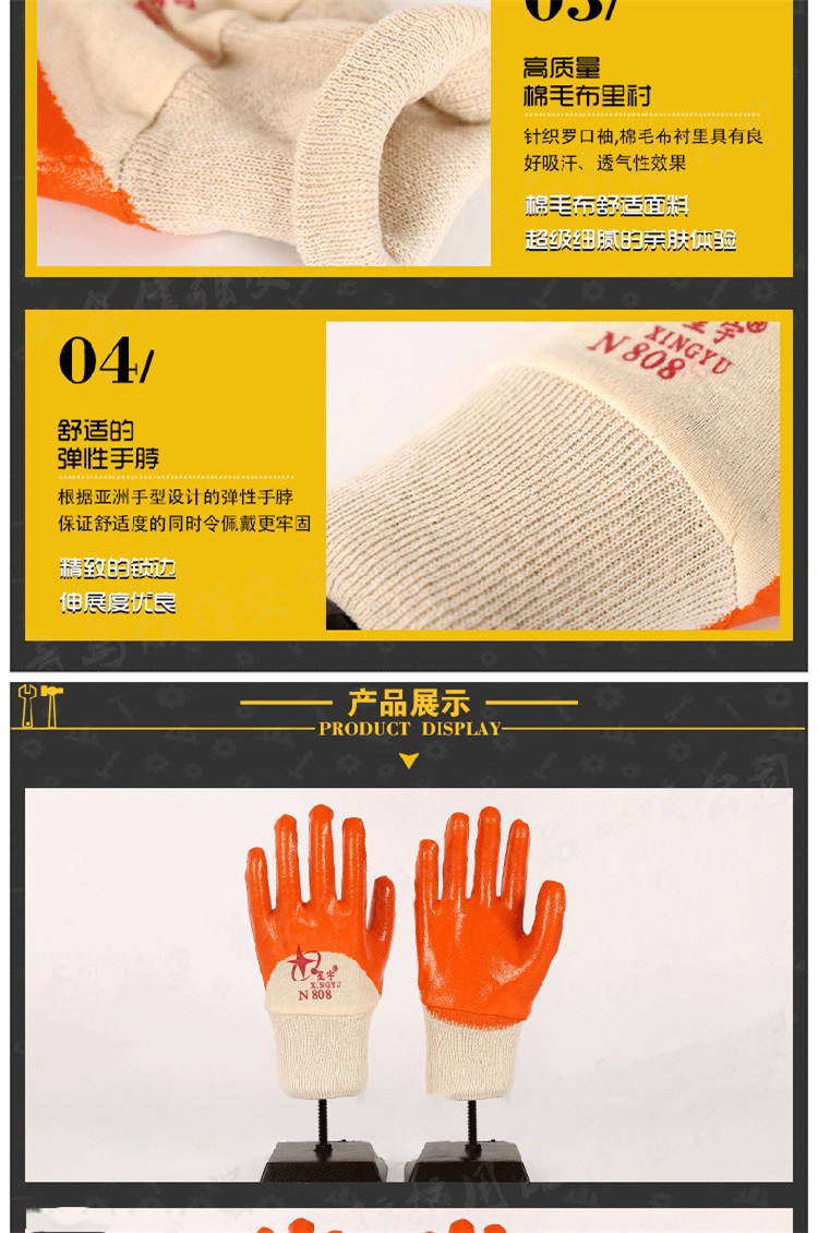 星宇N808针织棉布丁腈半浸劳保手套图片4
