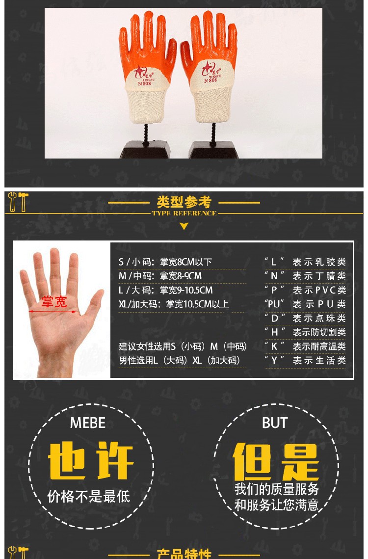 星宇N808针织棉布丁腈半浸劳保手套图片2