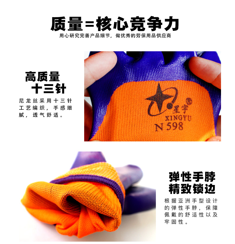 星宇N598尼龙丁腈半浸劳保手套图片6
