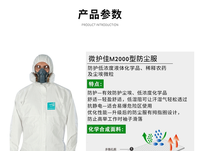 微护佳MG2000WH20-B-99-157-02白色标准型有帽连体防护服图片1