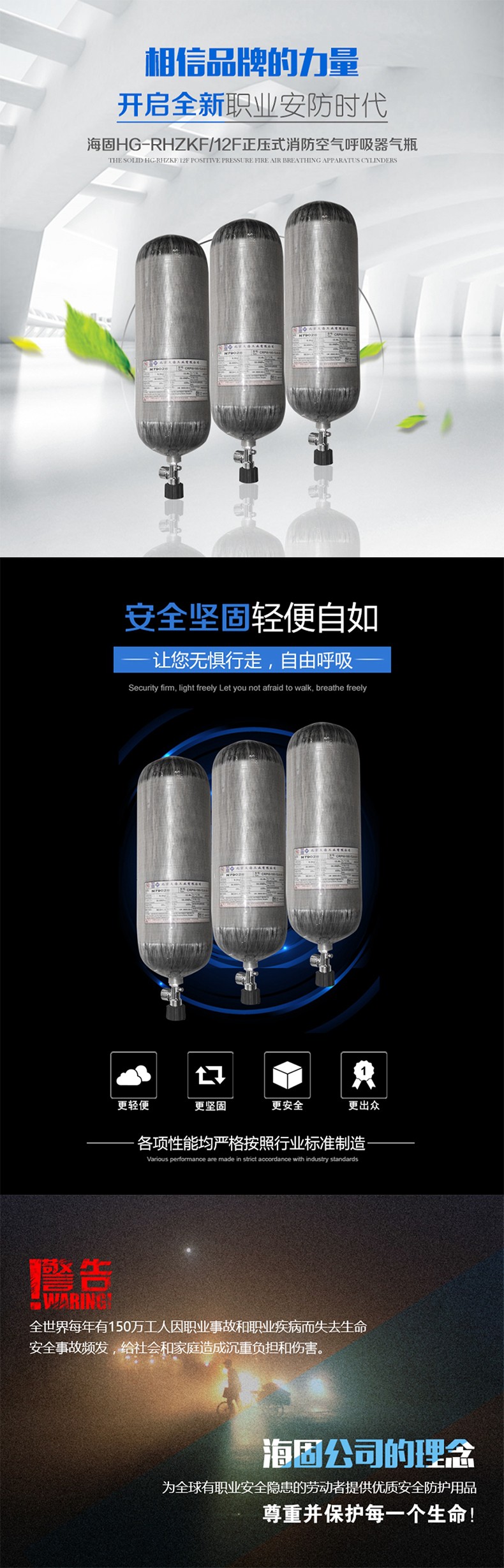 海固HG-RHZKF/12F正压式空气呼吸器碳纤维复合气瓶图片1