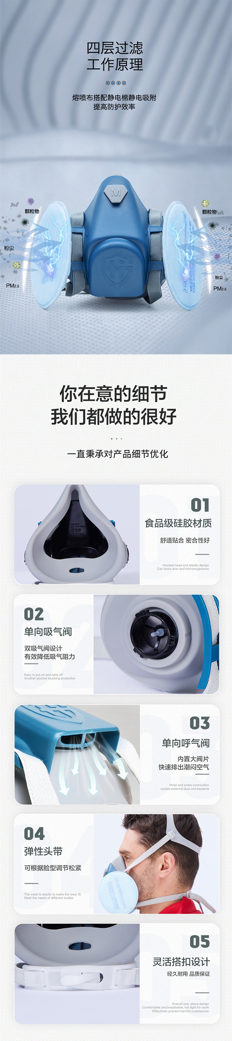 海固HG-600半面罩防尘面具+KN90非油性颗粒物滤棉图片3