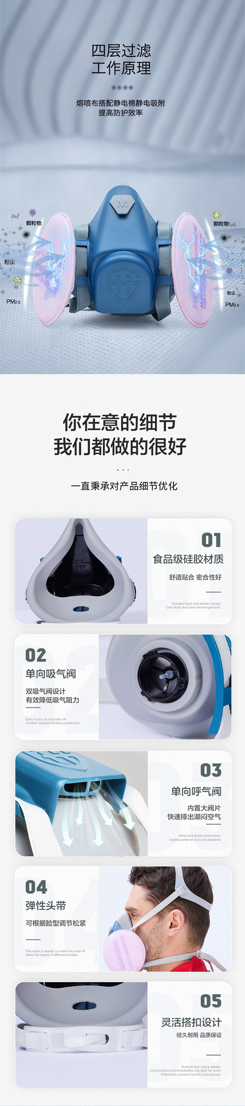 海固防尘面具 海固HG-600半面罩防尘面具+KP100油性非油性颗粒物滤棉图片3