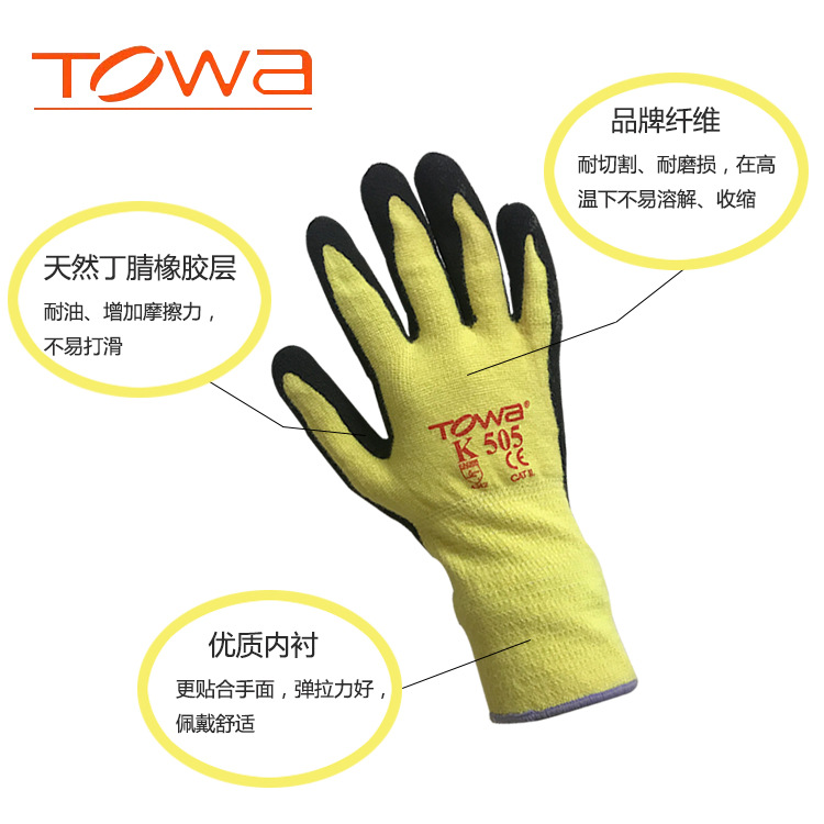 TOWA K-505丁腈涂掌耐磨防割手套图片