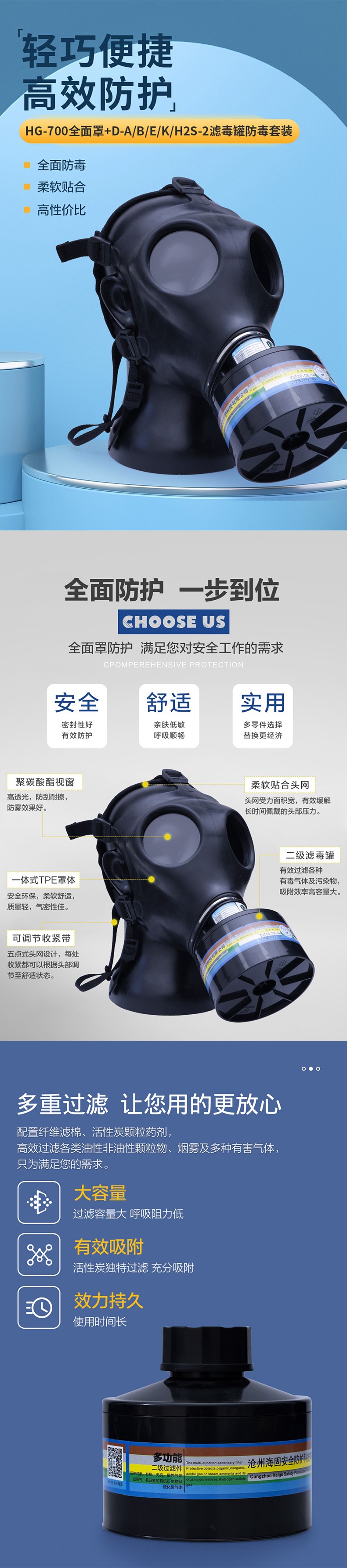 海固HG-700 D-A/B/E/K/H2S-2滤毒罐综合活性炭防毒面具图片