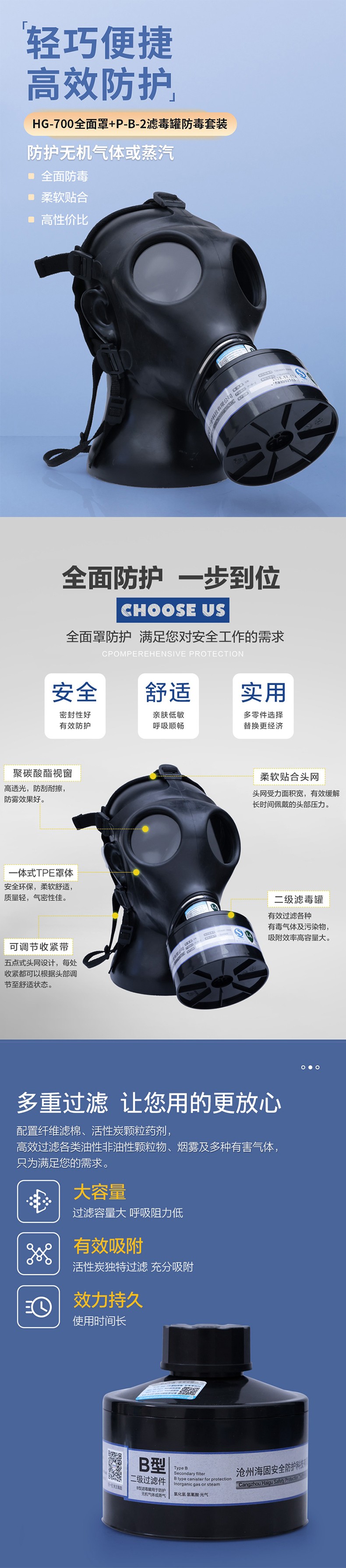 海固HG-700 P-B-2滤毒罐无机气体综合防毒面具图片