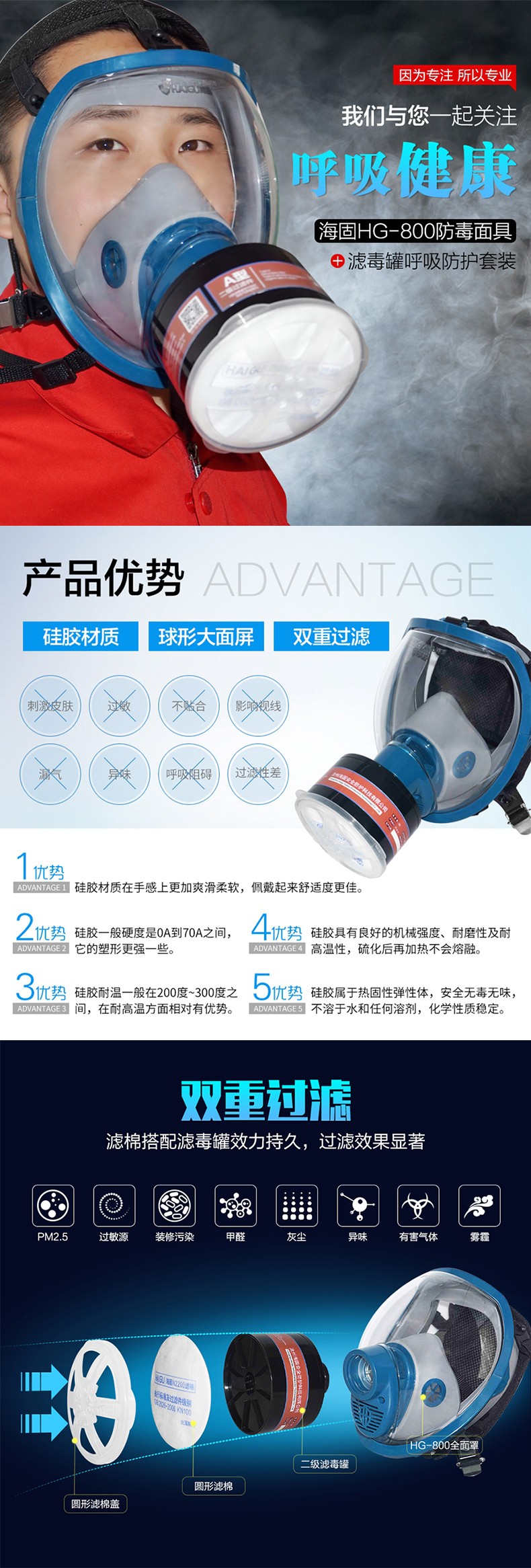 海固HG-800 P-CO-2一氧化碳全面罩防毒面具图片
