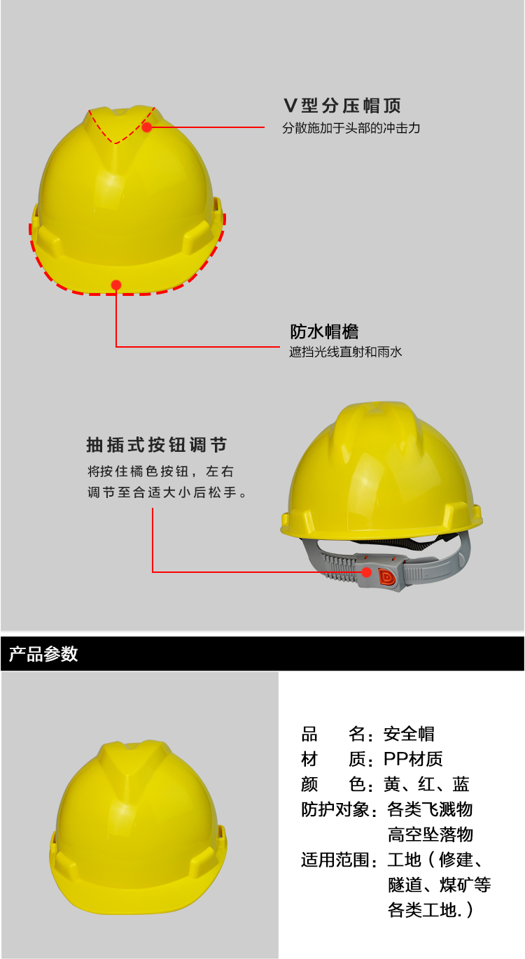 高玛GM-1A V型PP聚丙烯安全帽图片3