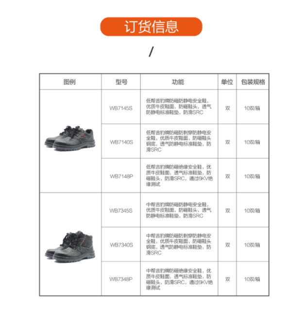 华信吉豹WB7340S防砸防刺穿防静电中帮安全鞋图片4