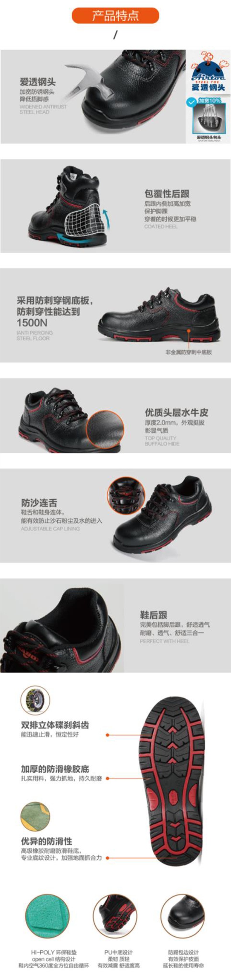 华信吉豹X7115S低帮防砸防滑防静电耐磨耐油安全鞋图片3