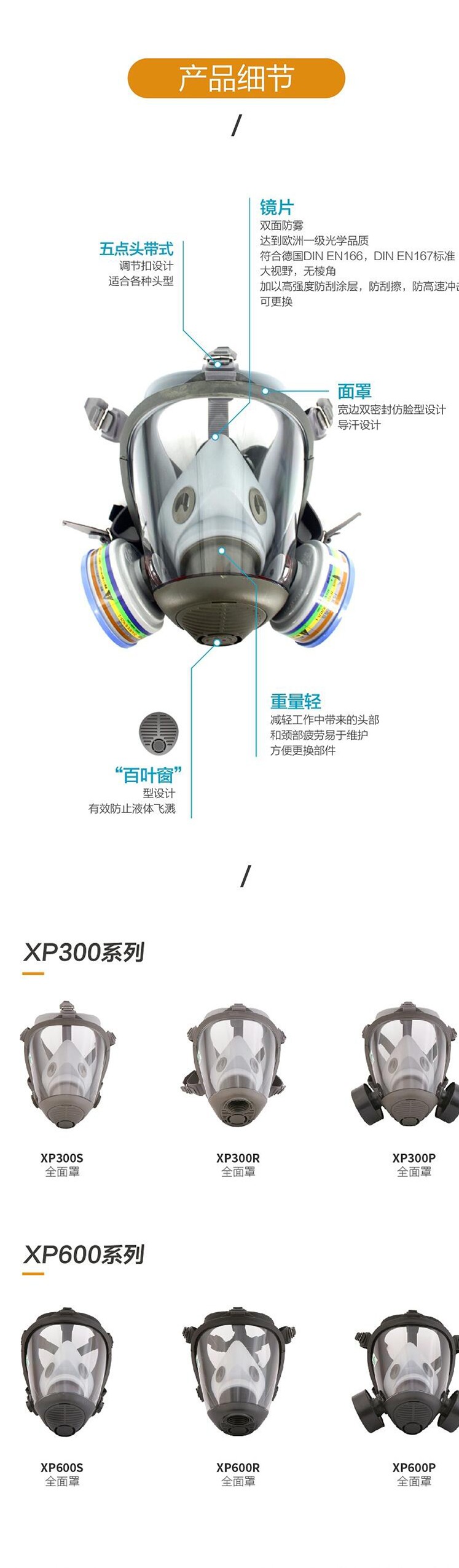 华信威保小金罩XP300S防尘防毒过滤全面罩图片3