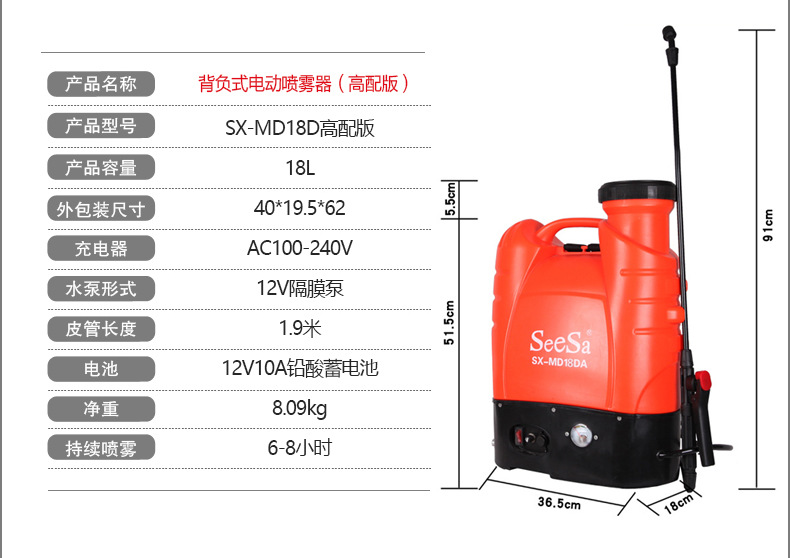 市下SX-MD18D 18L背负式电动喷雾器图片3