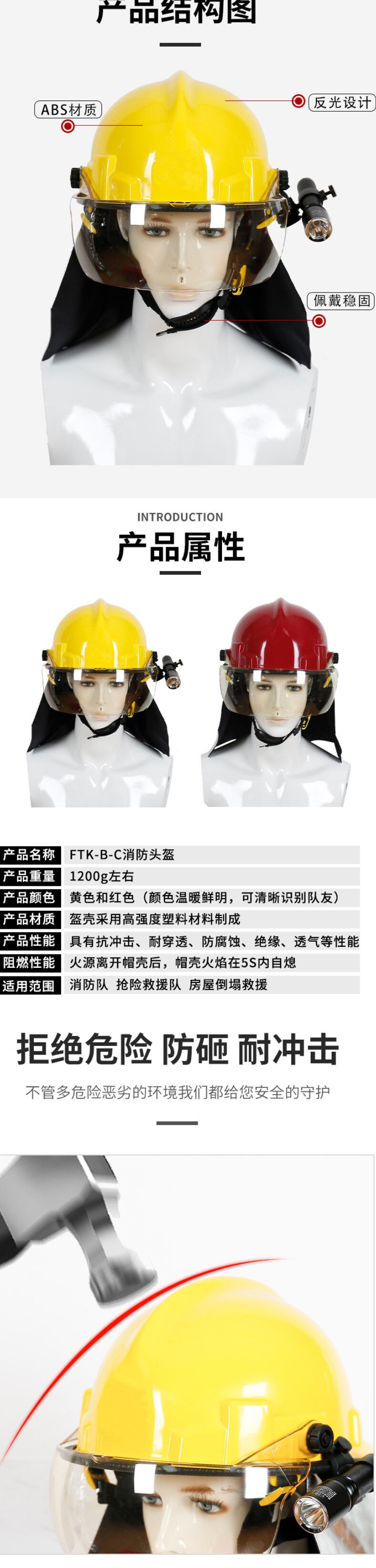 鸿宝FTK-B-C黄色ABS消防头盔图片