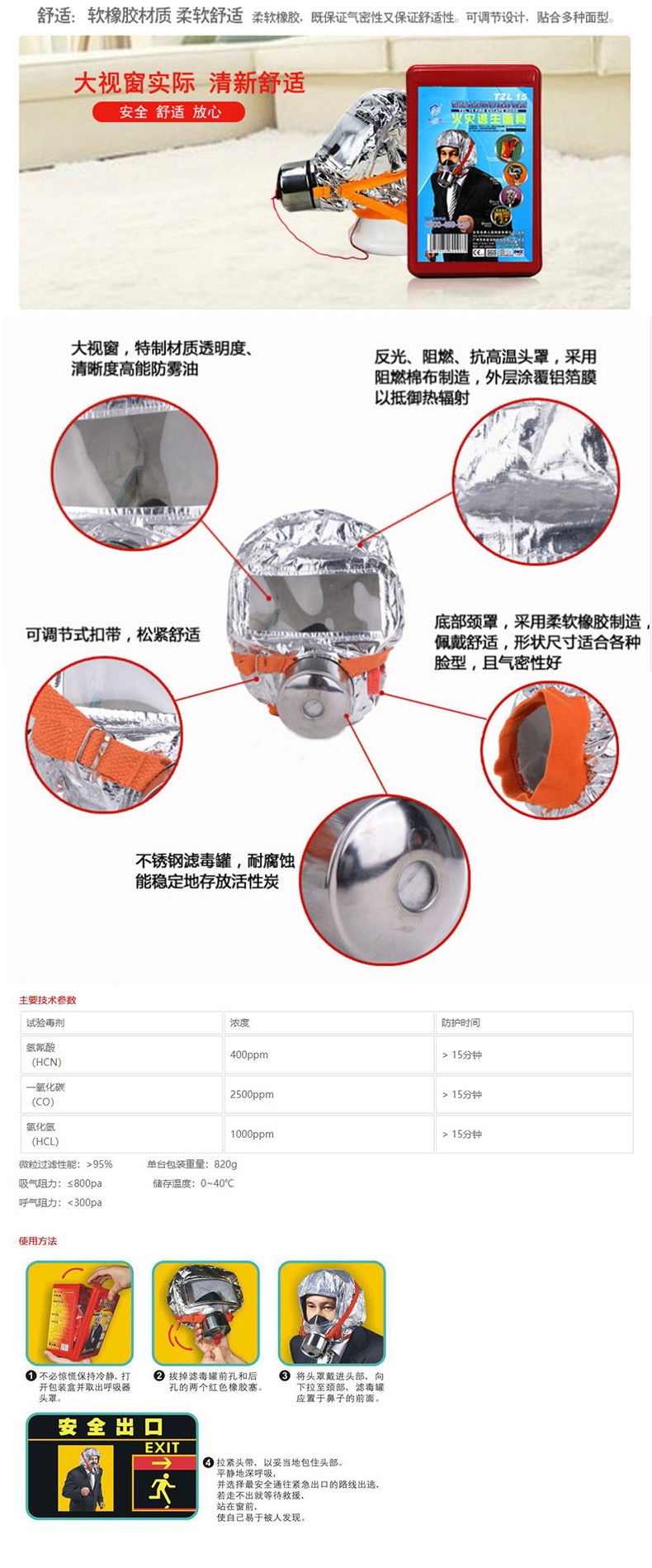 友安科技TZL15防烟面具火灾逃生面具图片