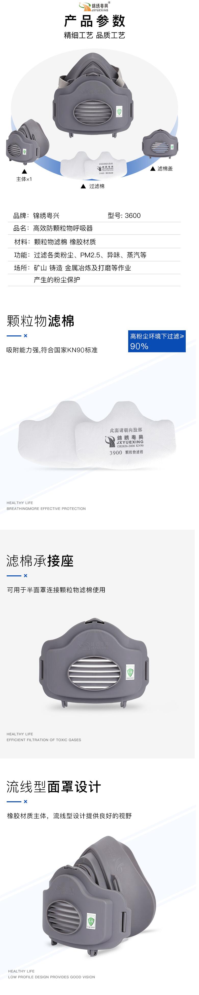 锦绣粤兴3600橡胶单滤盒半面罩防毒面具图片