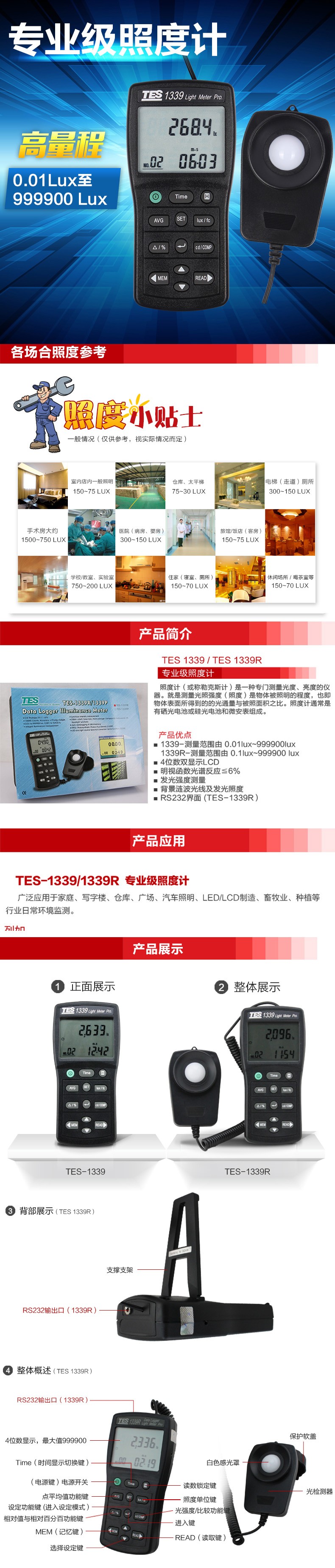 台湾泰仕TES-1339R专业级照度计RS-232图片1