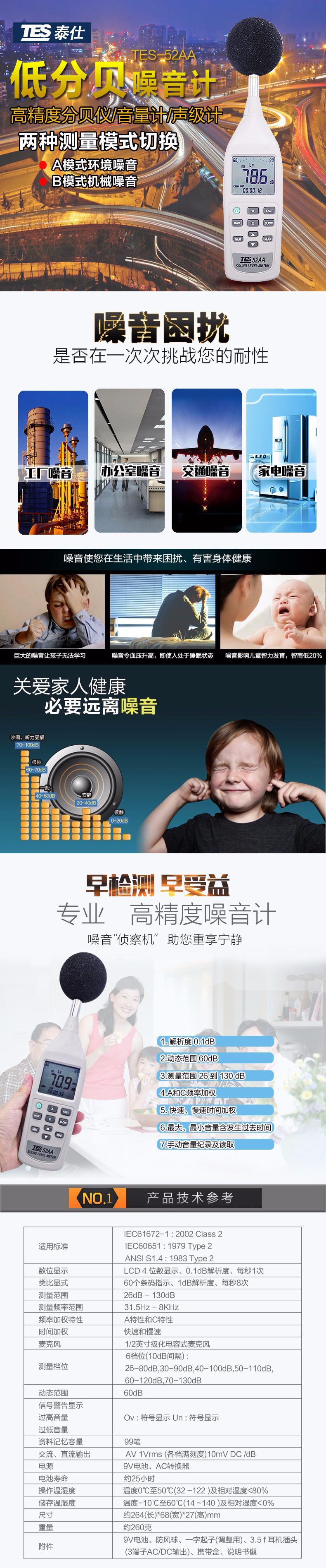 台湾泰仕TES-52AA噪音计声级计图片1